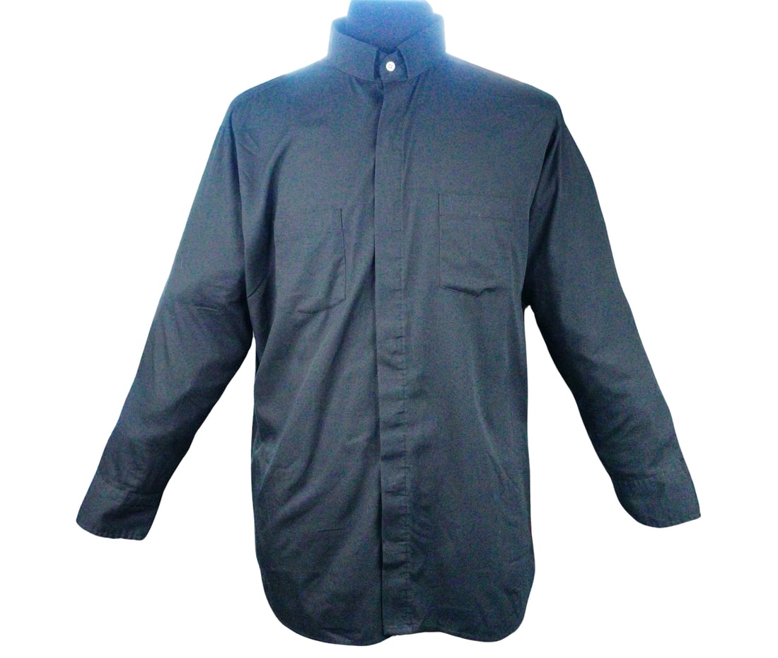 Father Dowling Mysteries Black Shirt Worn By Tom Bosley: Father Dowling Mysteries (1989-1991) Black Clergy Shirt Worn By Tom Bosley W/COA - This black clergy shirt was originally worn by Tom Bosley as part of the costume for his portrayal of the titular cha
