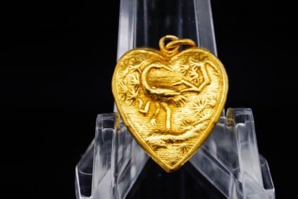 22K Yellow Gold 0.75" Scorpion Heart Pendant