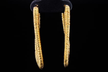 Italian 14K Yellow Gold 1.5" Textured Earrings