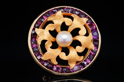 Lucien Piccard 3.75ctw Amethyst, Pearl and 14K Brooch