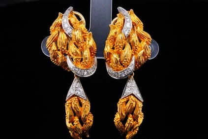 18K Yellow/White Gold and 0.75ctw Diamond 2" Ear Clips
