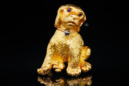 Tiffany & Co. 18K Dog Pin W/Diamond and Sapphire Accents