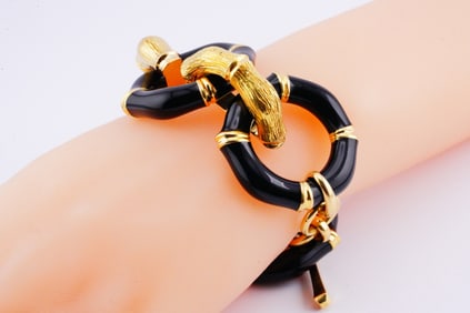 Gucci Solid 18K Yellow Gold and Black Enamel Bracelet