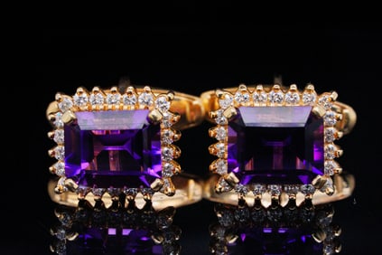 8.00ctw Amethyst, 0.80ctw Diamond and 14K Cufflinks