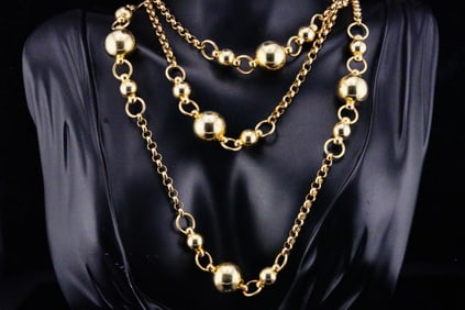 Italian 14K Yellow Gold 47" Sautoir Bead Necklace