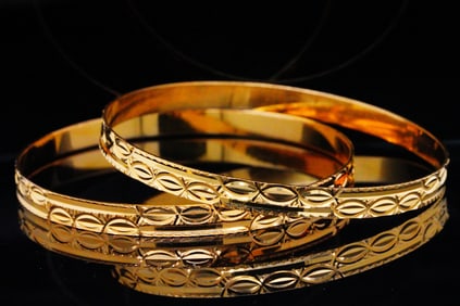 Lot of (2) 22K Yellow Gold 5.5mm Wide Bangle Bracelets