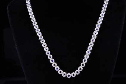 13.50ctw Blue Sapphire, 8.15ctw Diamond and 14K Necklace