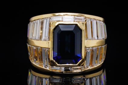 5.25ct Blue Sapphire, 5.00ctw Diamond and 18K Ring