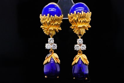 1.00ctw SI1-SI2/G-H Diamond, Lapis and 18K Earrings
