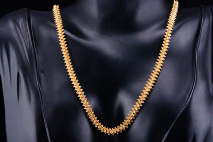 Solid 14K Yellow Gold Handmade 30" Millgrain Necklace