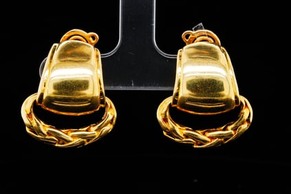 Hermes Vintage 18K Yellow Gold 1" Door Knocker Ear Clips