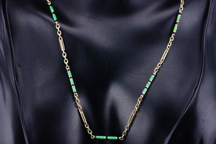 14K Yellow Gold and Enamel 19" Necklace