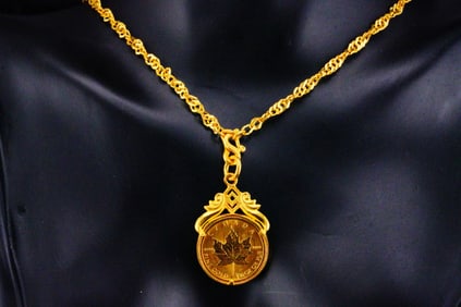 Canadian $5 Maple Leaf 1/10 Oz. Gold Coin and 24K Necklace