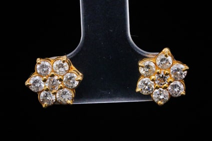 1.00ctw SI1-SI2/G-H Diamond and 18K Flower Earrings
