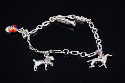 Vintage 14K Charm Bracelet W/Diamonds and Enamel