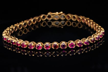 4.75ctw Ruby and 14K Yellow Gold 7.5" Bracelet