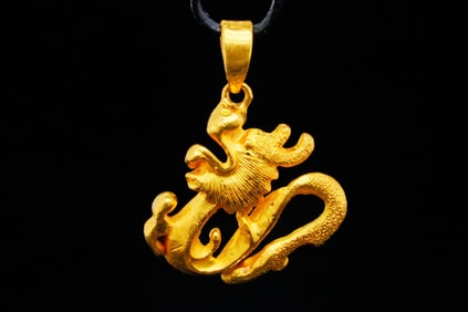 24K Yellow Gold 1" Dragon Pendant