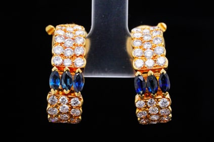Van Cleef & Arpels 4.00ctw Diamond and Sapphire Ear Clips