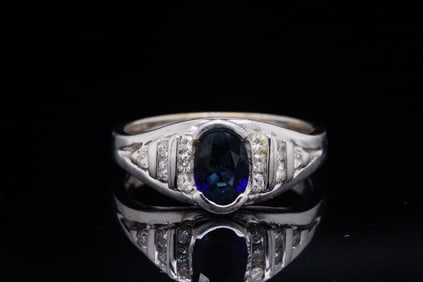 14K, 0.75ct Blue Sapphire and 0.25ctw Diamond Ring