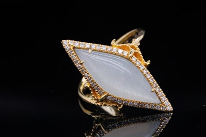 19mm Moonstone and 14K Yellow Gold Ring W/Diamonds