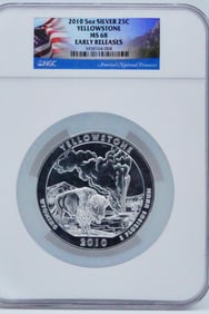 2010 5oz Silver 25C Yellowstone Early Releases MS68