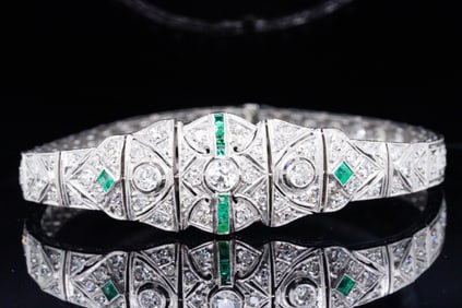 2.50ctw Diamond, 0.60ctw Emerald and Platinum Bracelet