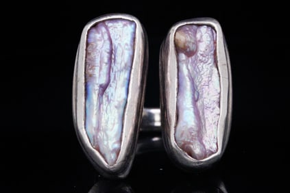 Sterling Silver and Baroque Pearl Bypass Ring