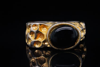 Sterling Silver and 9.5mm Onyx Ring