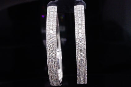 7.00ctw SI1-SI2/G-H Diamond and 14K 2" Hoop Earrings
