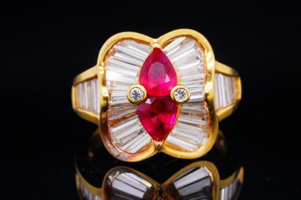 1.85ctw VS2-SI1/G-H Diamond, 1.40ctw Ruby and 18K Ring