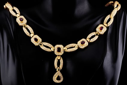 7.75ctw SI1-SI2/G-H Diamond, 4.00ctw Ruby and 18K Necklace