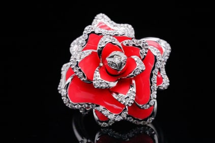 Roberto Coin 0.50ctw Diamond, 18K and Enamel Flower Ring