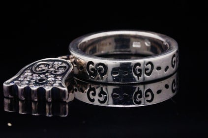 Gucci Ghost Pave Diamond and Sterling Silver Ring
