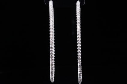 1.70ctw Diamond and 14K White Gold 2" Hoop Earrings