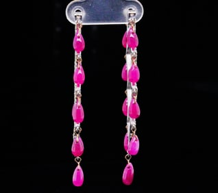 15.80ctw Ruby, 1.30ctw Diamond, Silver/14K Earrings