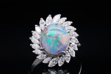 2.80ct Black Opal, 0.80ctw Diamond and Platinum Ring