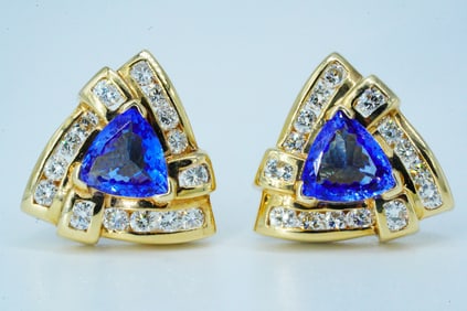 3.20ctw Tanzanite, 2.00ctw Diamond and 14K Earrings