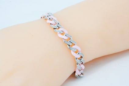 1.35ctw Diamond, 18K and Pink Ceramic 7" Bracelet