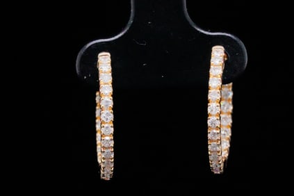14K Yellow Gold and 0.80ctw Diamond Hoop Earrings