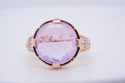 Bvlgari 8.00ct Amethyst and 18K Rose Gold Ring W/Diamonds