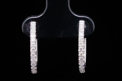 14K White Gold and 0.50ctw Diamond Hoop Earrings