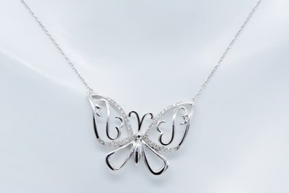 14K White Gold and 0.25ctw Diamond Butterfly Necklace