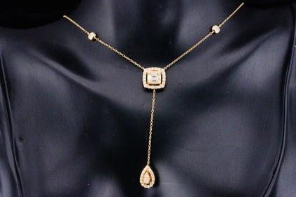 14K Yellow Gold and 0.75ctw Diamond Lariat Necklace