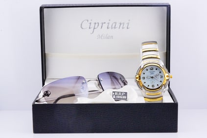 Cipriani Milan Stainless Steel Watch and Sunglasses Set
