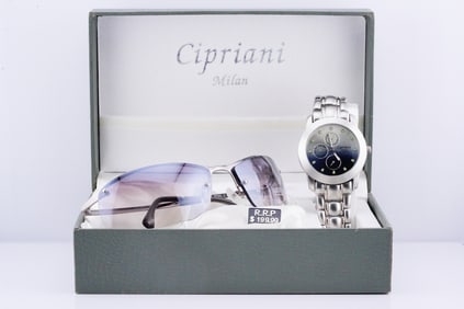 Cipriani Milan Stainless Steel Watch and Sunglasses Set