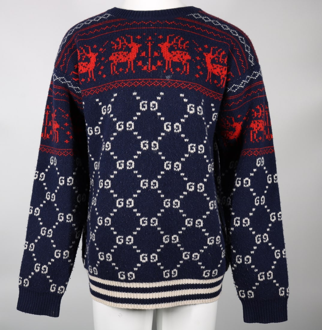 Gucci Boy's Blue GG and Reindeer Knit Wool Sweater (1 of 5)
