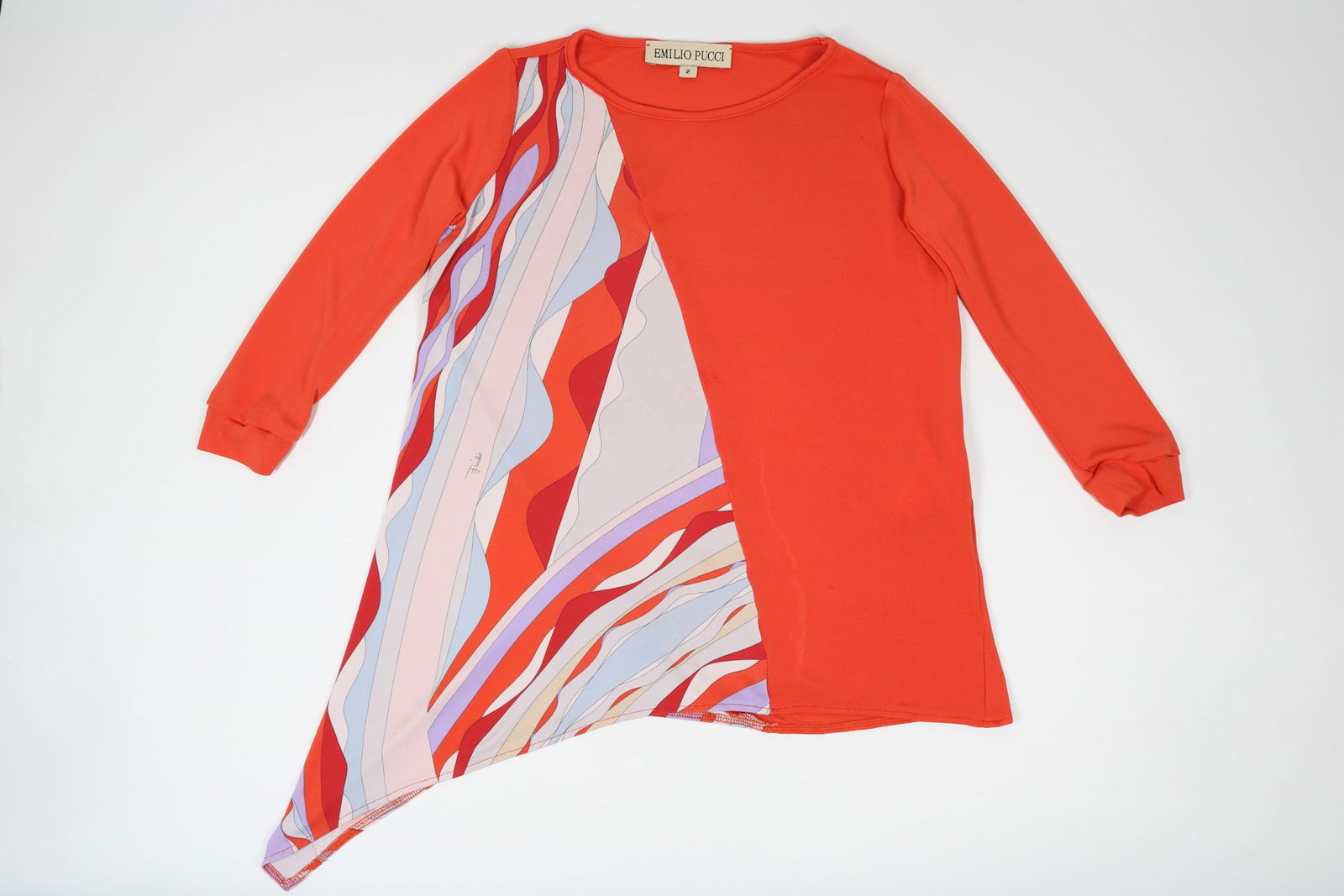 Emilio Pucci Girls' Orange-Red Dress W/Burle Print: GUARANTEED AUTHENTIC. Emilio Pucci Girls' Orange-Red Dress W/Burle Print - Designed in collaboration with fellow master Italian atelier Simonetta, this lightweight, long-sleeved girls' dress showcases