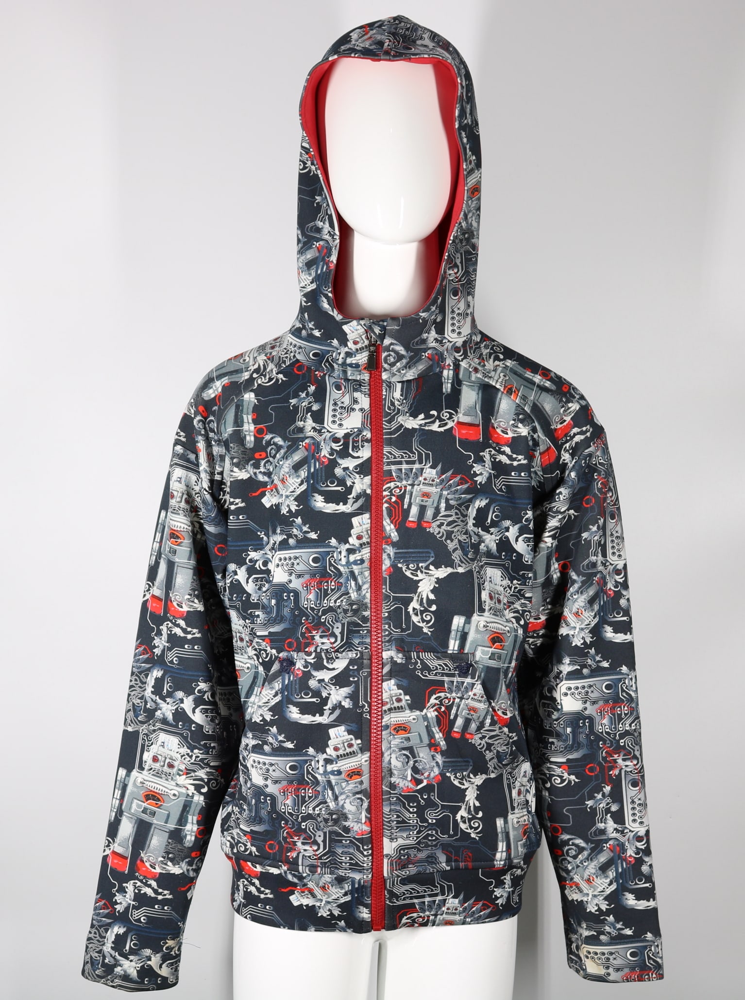 Young Versace Boy's Robot Baroque Hooded Sweatshirt: GUARANTEED AUTHENTIC. Young Versace Boy's Robot Baroque Printed Hooded Zip-Up Sweatshirt - Introduce sophistication and playful charm to your child's wardrobe with the Young Versace Boy's Robot Baroqu