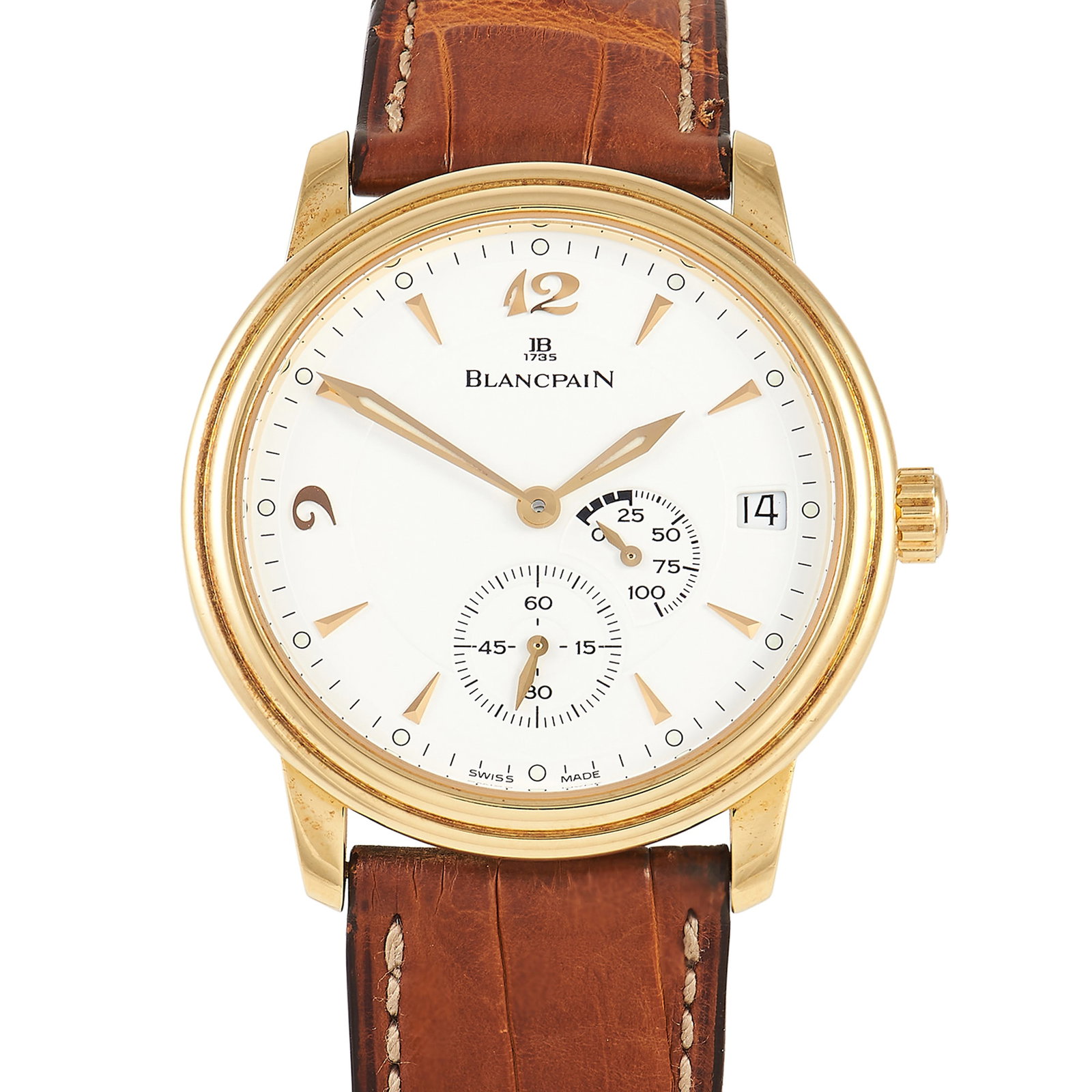 Blancpain Villeret Ultra-Slim 41mm 18K Khanjar Watch: Blancpain Villeret Ultra-Slim Power Reserve 41mm 18K Yellow Gold Khanjar Watch W/Leather Strap - The restrained look of this Blancpain Villeret Ultra-Slim Power Reserve wristwatch makes it a good choi