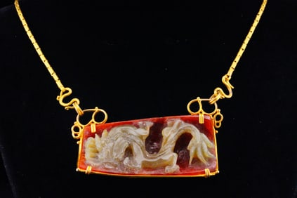 60mm Green and Red Jade 22K Empress Dragon Necklace